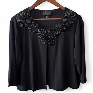 Y2K relaxed black embellished cardigan – glam floral satin detail